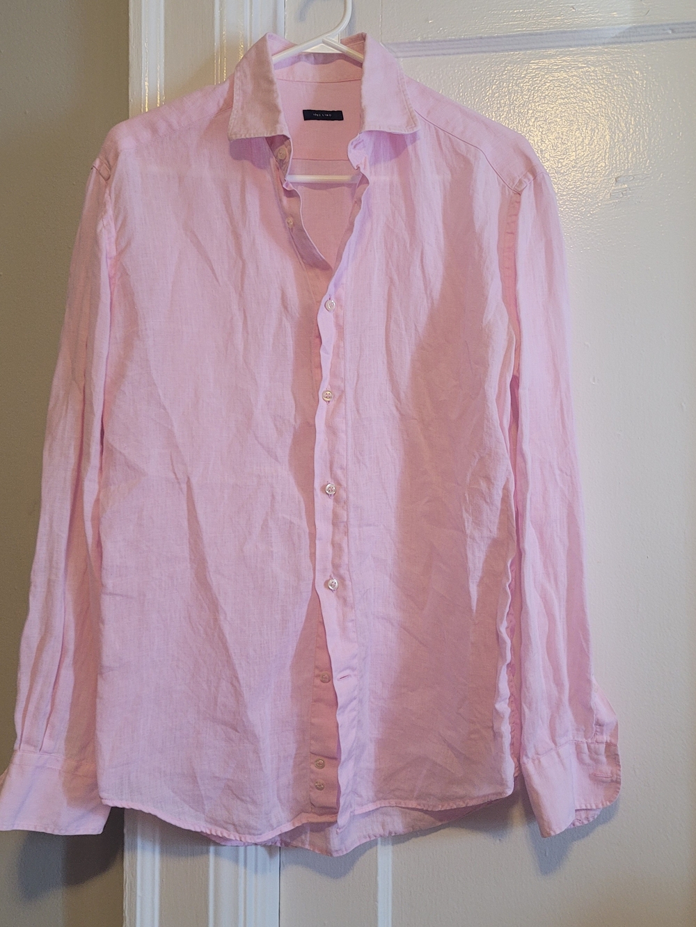 Men's 100% Linen Light Pink Long-Sleeve Dress Shirt 15/38